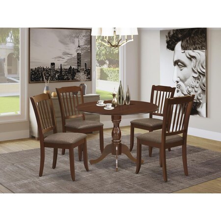East West Furniture 5 Piece Dublin Wood Dining Table Set - Mahogany DMDA5-MAH-C